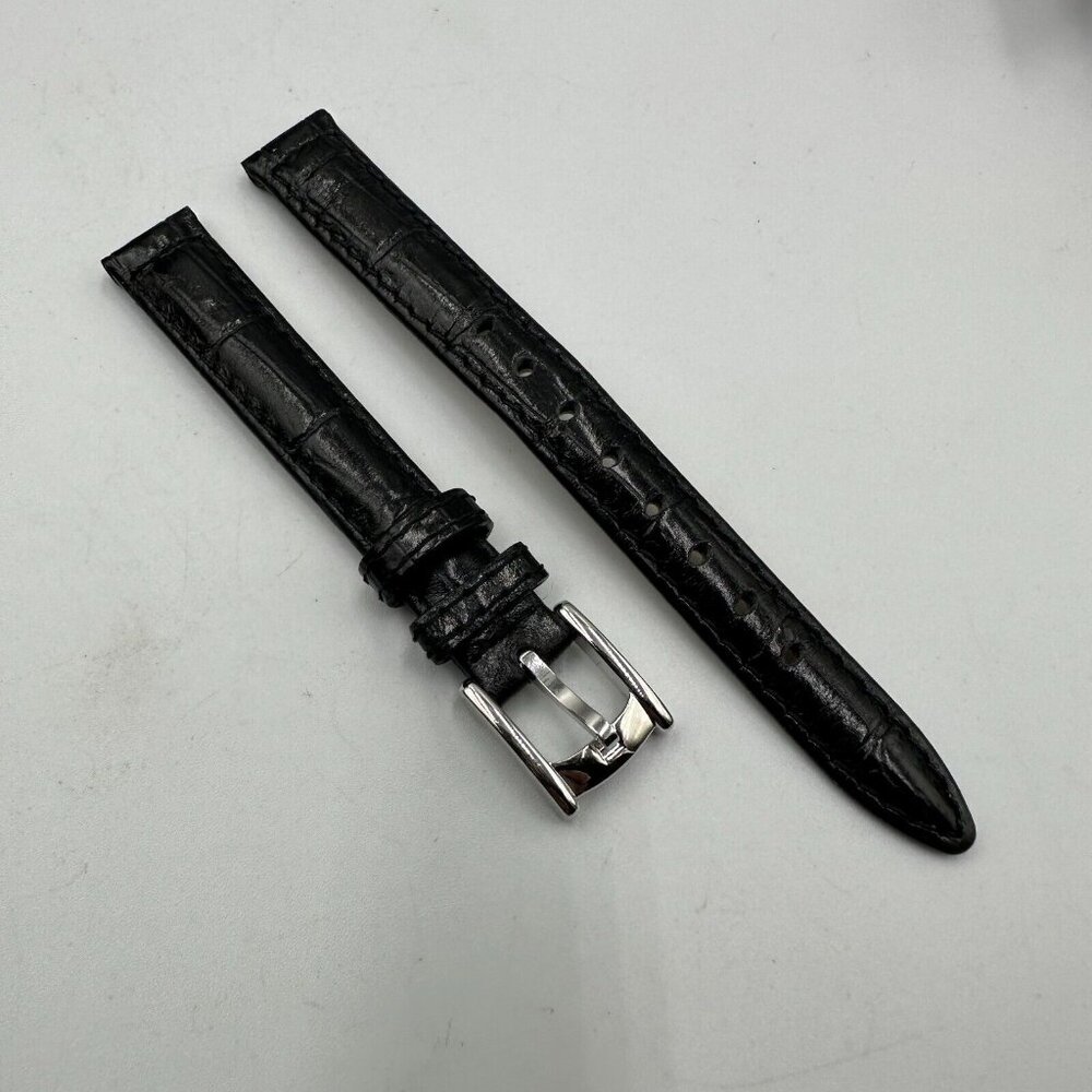 Ecclissi Watch Band Women Black Patent Leather Thin Skinny Wristwatch 12MM